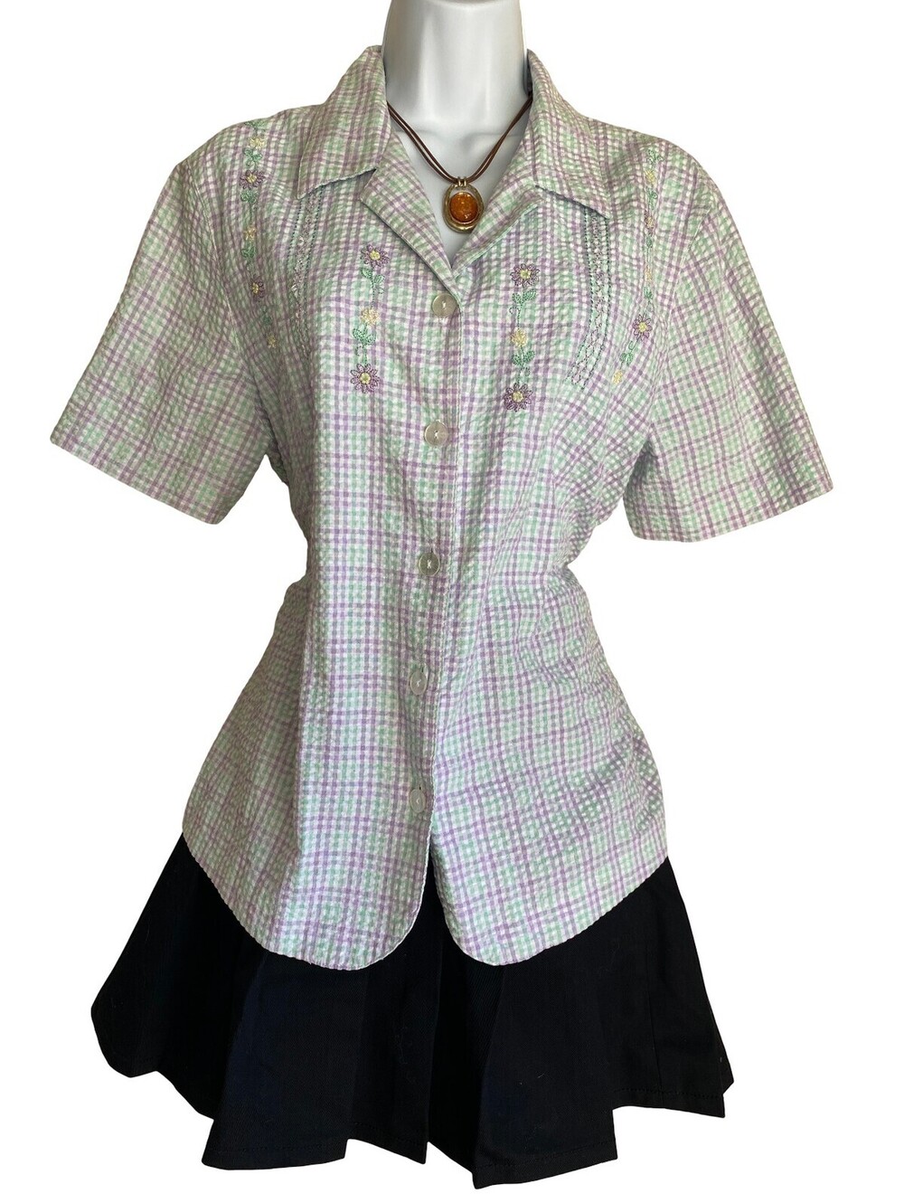 Vintage Alfred Dunner Plus XL Pastel Plaid Button Up Blouse Cottagecore Festival